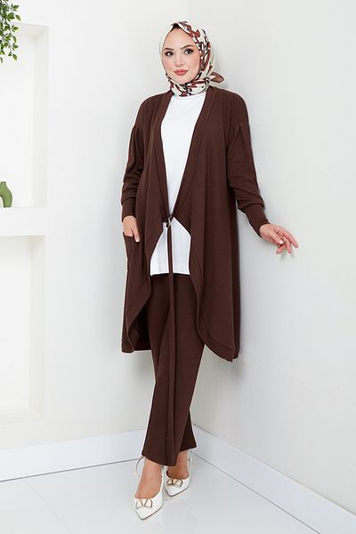 ModaMerve 5684Znk903-M Brown Colored Side Tie Double Set
