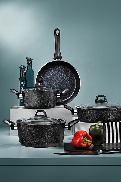 Fecra Kasrol 7 Piece Granite Pot Set Black