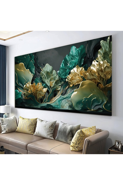 PrintiesPlus 3D Görünümlü Yeşil Yapraklar Kanvas Duvar Dekoru