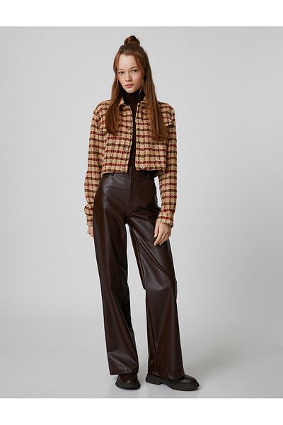 Koton Tweed-Hemdjacke, bauchfrei, langärmelig, kariert