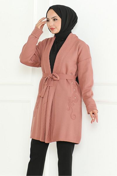 Bestenur Ζακέτα Dusty Rose Knitwear 1192 - Κεντημένη με άβυσσο