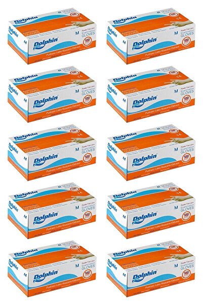 Dolphin قفازات لاتكس خالية من البودرة مقاس M 10 (علبة 100 قطعة)