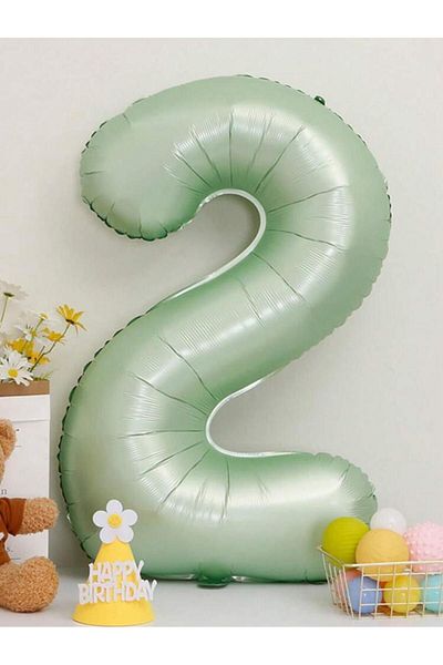 Partifabrik Retro Sage Green Number Foil Balloon 2 Years Old Balloon