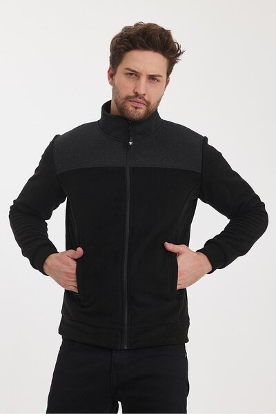 yakamor Men's Garnished Zippered Fleece Jacket