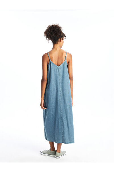 LC Waikiki Dámské džínové šaty - výstřih do V, rovný pásek