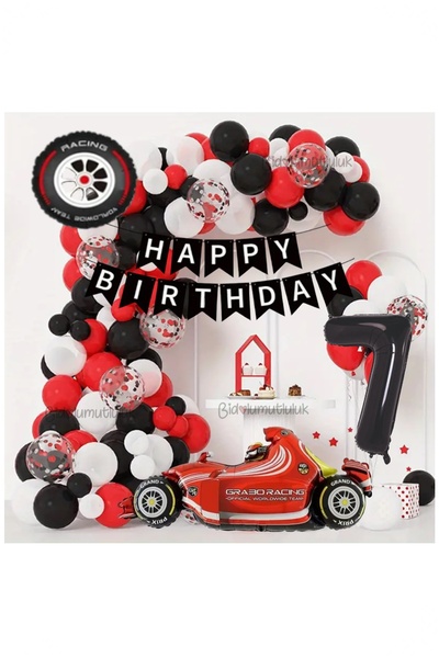 BİDOLUMUTLULUK Yarış Arabası Yaş Rakamlı Doğum Günü Konsepti Parti Eğlence Ku...