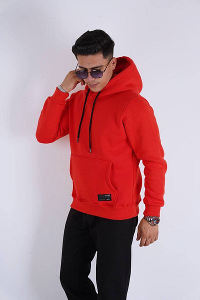 Est Estola Oranj Men's Hooded Kangaroo Pocket Sweatshirt - 3 Thread Raster