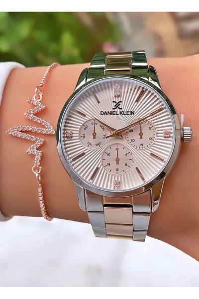 Daniel Klein Brand Rose Silver Color Large Case Women's Wristwatch - Bracelet Gift