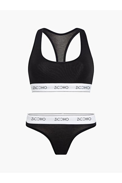 ZICCHO Lenjerie din bumbac și material elastic basic bustieră neagră/ tanga, ...