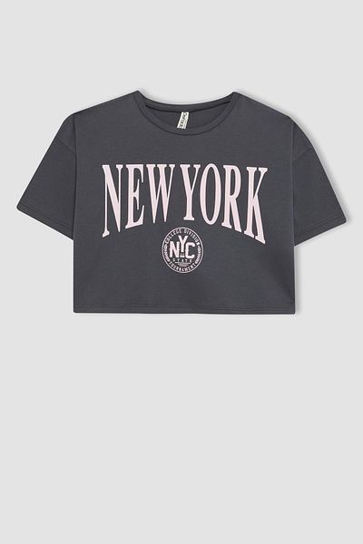 DeFacto Girls' Crop Crew Neck 2-Piece Short Sleeve T-Shirt B7795A8Ns