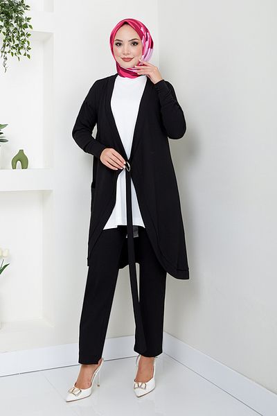 ModaMerve Set negru din două piese - Legătură laterală 5684ZNK903-M
