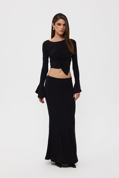 Seda Yalçın Atelier Black Double Set - Gathered Blouse and Skirt