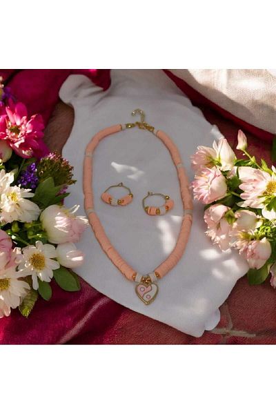 feyza collection Fimo Heart Figure Necklace and Earring Set