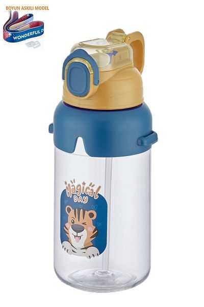 Vagonlife 650 Ml School Water Bottle with Neck Strap, Thick Straw and Locking Lid 3 Colors