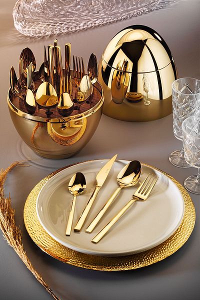 Fecra Golden Egg 24 Piece Fork Spoon Knife Set with Stand