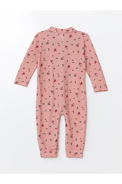 LC Waikiki Floral Patterned Long Sleeve Crew Neck Baby Girl Jumpsuit