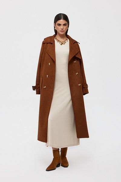 Seda Yalçın Atelier Tan Suede Long Coat - Belted and Buttoned