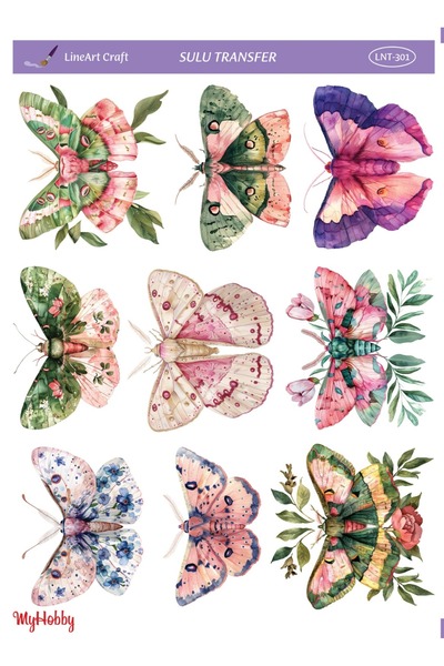 LİNEART LNT-301 Renkli Kelebek Desenler 25 * 35 cm Sulu Transfer