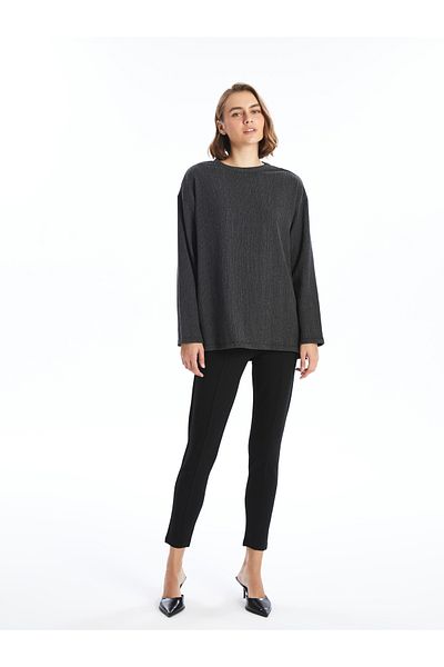 LC Waikiki Oversize Γυναικεία Μπλούζα - Crew Neck, Μασίφ Μακρύ μανίκι