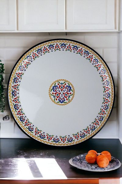 İnci Emaye No 50 Enamel Tray Tableware, Food Presentation Tray, Floor Table Zinc ~48 cm