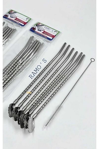 Tomurcukhome 6-Piece Steel Spoon Straw Set and Cleaning Brush - 22 cm