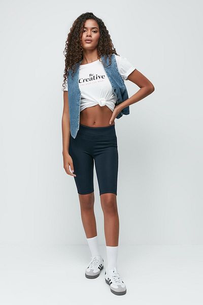 C&City Pantaloni scurți sport cu talie elastică înaltă deasupra genunchiului Colanți 9409 Bleumarin