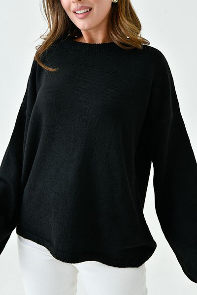 bayansepeti Μαύρο Πλεκτό Πουλόβερ - Ισπανικό Sle, Crew Neck, Μακρύ μανίκι, Off Shoulder 4091
