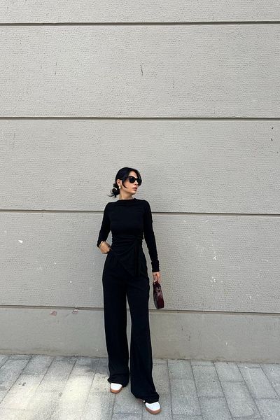 Seda Yalçın Atelier Black Long Sleeve Gather Detailed Double Knitwear Suit