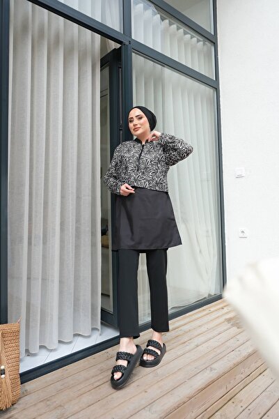 lurex moda Yarım Dijital Baskılı Tesettür Mayo