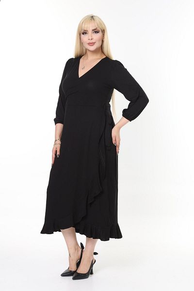 mezura tekstil Plus Size Double Breasted Collar and Skirt Ruffle Combed Cotton Viscose Women's Dress