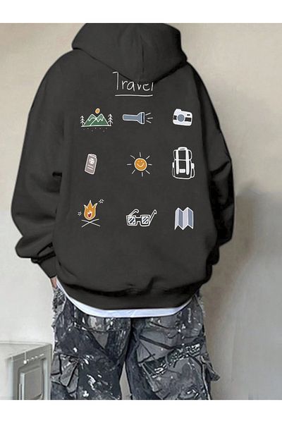 Revasser Colorful Custom Printed Unisex Cotton Oversize Hooded Sweatshirt - Travel