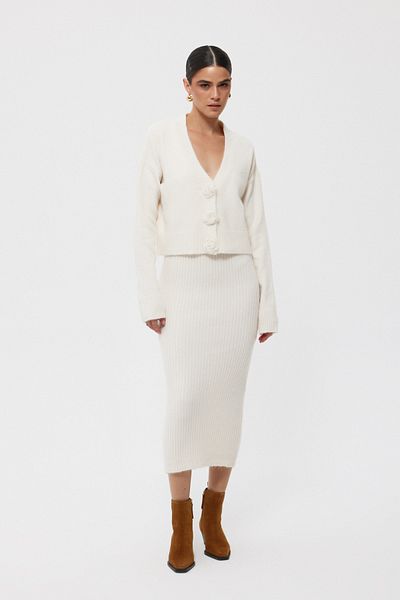Seda Yalçın Atelier Cream Rose Detailed Cardigan and Dress Set