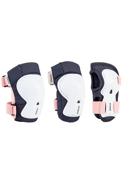 Decathlon Oxelo Kids Skate / Skateboard / Scooter Support Set - Knee Pad & Elbow Pad & Bracelet - Pink - Play