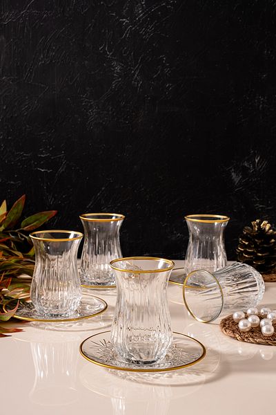 MEST 160 Cc Stylish and Elegant Designed Eco Gilded 6-Person Tea Cup Set