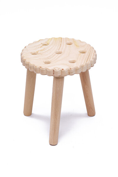 Nebiyan Doğal Masif Ahşap Çocuk Taburesi - Eğlenceli Hayvan Desenleri - Biskü...