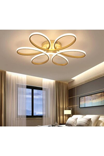 Liya Lighting LEVENT Papatya Model Gold Kasa Beyaz Işık Ledli Modern Aydınlatmalı 60 CM Ledli Avize