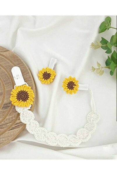 afralya home Ayçiçeçeği Emzik Zinciri /askısı Doğal Iplerden Yeni Koleksiyon