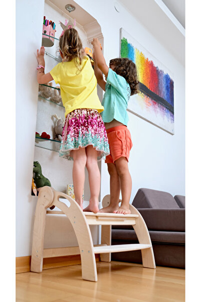 KIDOPPO Montessori Tabure | Ahşap Katlanır Basamak | Çocuk Odası Dekoru | Dayanıklı Katlanır Basamak