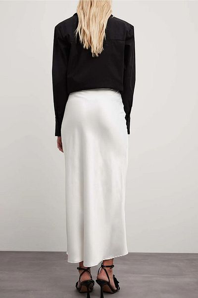 afeta White Satin Midi Skirt