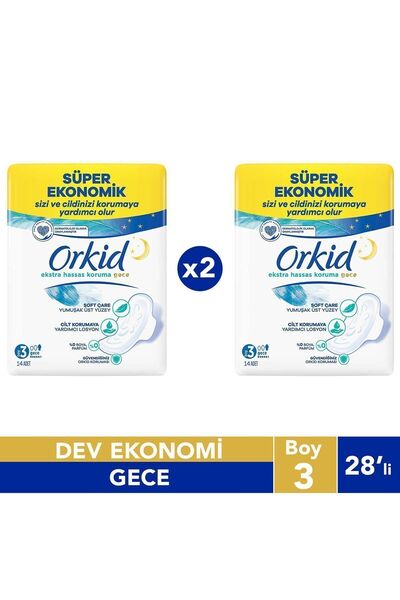 Orkid Extra Hassas Koruma Gece Süper Ekonomik Paket 28 Ped (14x2) Boy 3