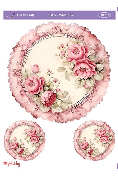 LİNEART LNT-312 Pembe Çiçekler, Tepsi, Sunumluk, Çerçeve 25 * 35 cm Sulu Tran...