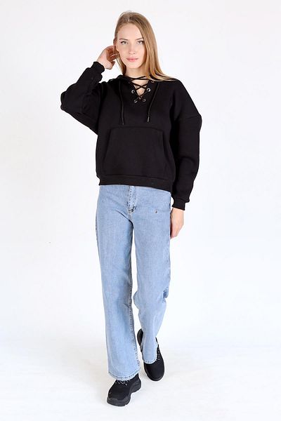 Rays 9145m Model - Black Sweatshirt with Collar Tie Detail