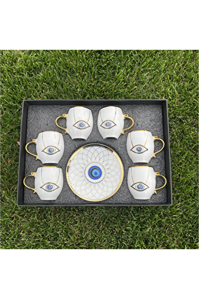 Karma Home Nazar Boncuğu Desenli 12 Parça Porselen Kahve Fincan Seti (6 Kişilik)