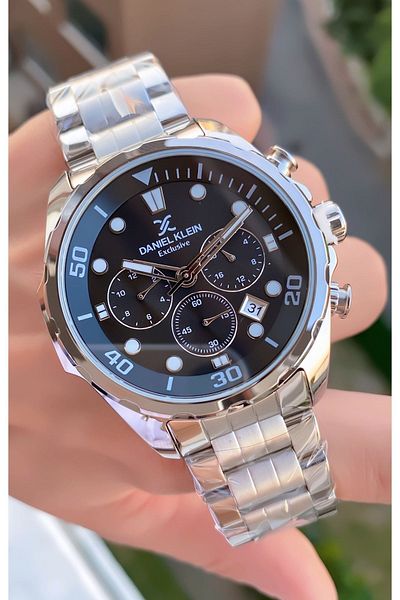 Daniel Klein Men's Silver Wrist Watch and Bracelet Gift - Interior Functions Active