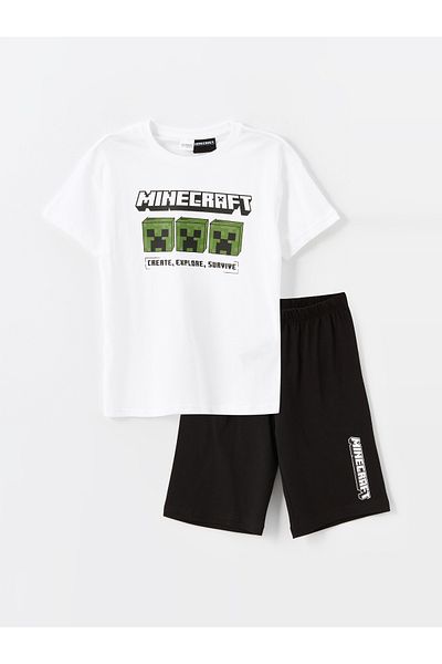 LC Waikiki Fiú Minecraft nyomott nyakú pizsama szett rövidnadrággal