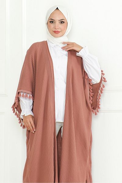 Bestenur Oversize Dusty Rose Knitwear Poncho 1195 - Balca