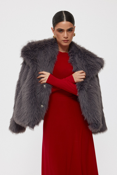 Seda Yalçın Atelier Anthracite Short Faux Fur Jacket - Stylish and Comfortable