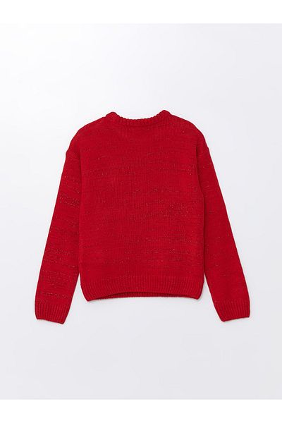 LC Waikiki Patterned Crew Neck Long Sleeve Girls' Knitwear Sweater