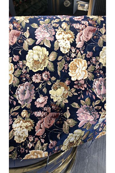 ŞEREF TEKSTİL Döşemelik Kumaş Goblen Lacivert Büyük Çiçekli