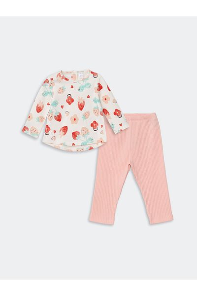 LC Waikiki Nyakú, nyomott pulóver és leggings kislányoknak - 2 db-os készlet